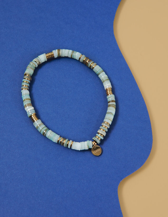 Gold-tone and lagoon bead bracelet with I.Code medallion - I.CODE
