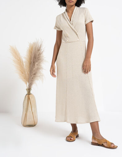 I.Code ecru lurex knit long wrap dress