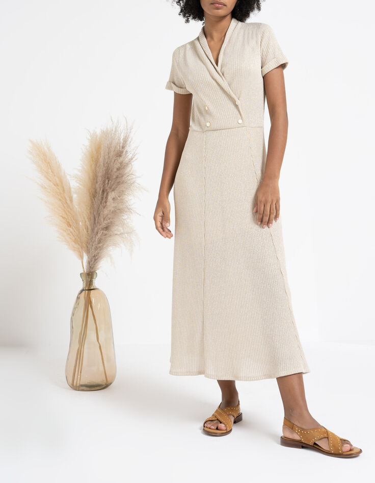 I.Code ecru lurex knit long wrap dress-1