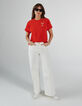 Tee-shirt abricot en éponge broderie poitrine I.Code-6