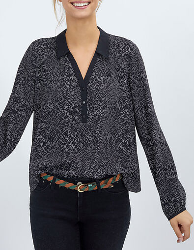 Top negro lunares cuello camisero I.Code