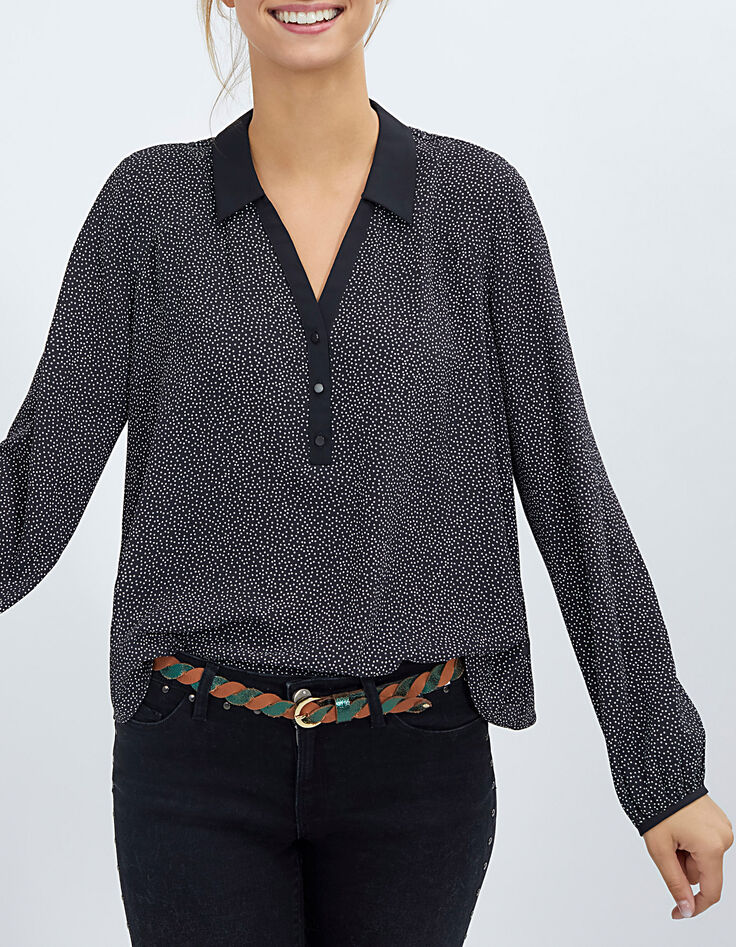 Top negro lunares cuello camisero I.Code-1