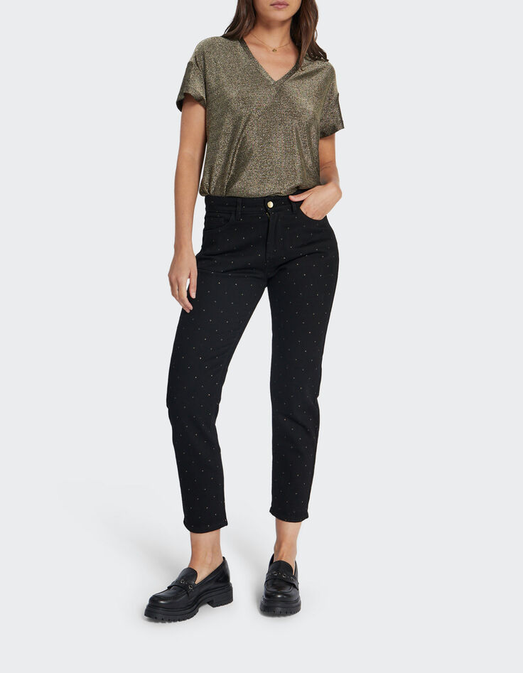 I.Code black boyfit jeans with gold polka dots-1