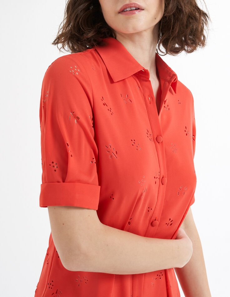 Robe chemise spicy orange à découpes laser fleurs I.Code-2