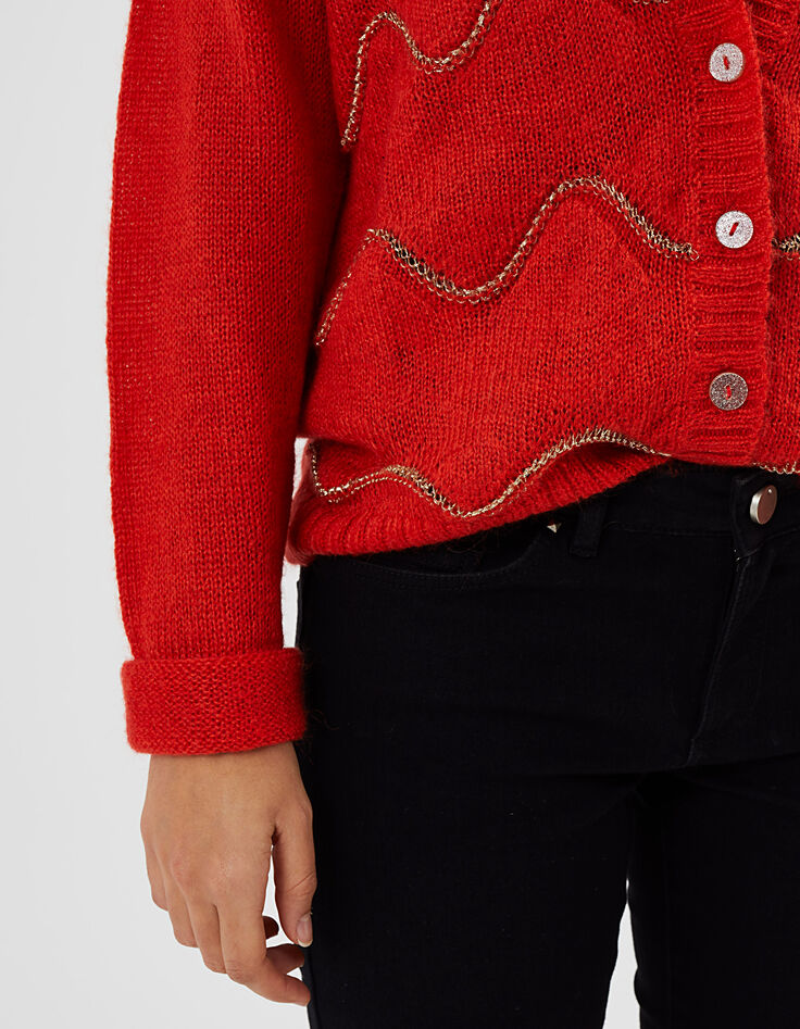 Mohnrote gestreifte Mohair-Strickjacke I.Code-2