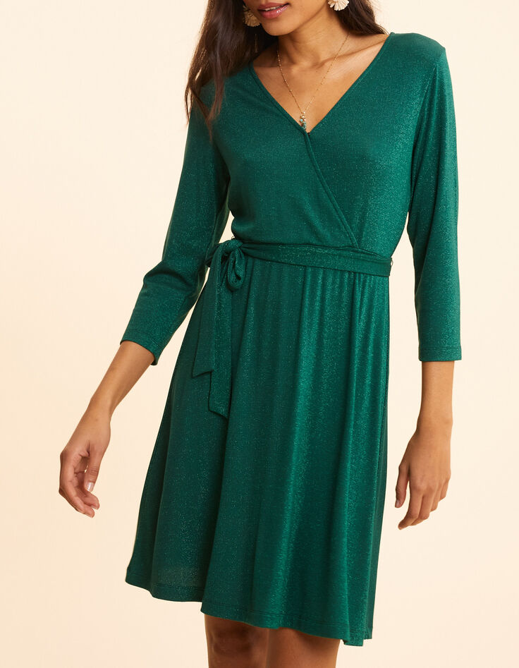 Robe verte lurex maille nid d'abeille I.Code-1