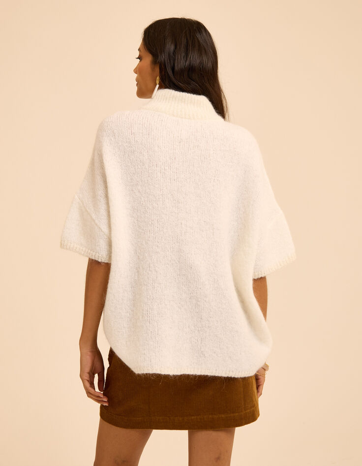 Cremewei&szlig;er Strickpullover mit kurzen &Auml;rmeln I.Code-3