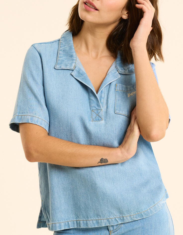 Top en jean bleu esprit vareuse I.Code-2
