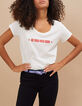 I.Code off-white T-shirt with pink slogan-1