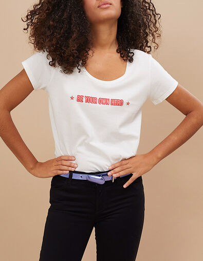 Cremeweißes T-Shirt mit rosa Schriftzug I.Code - I.CODE