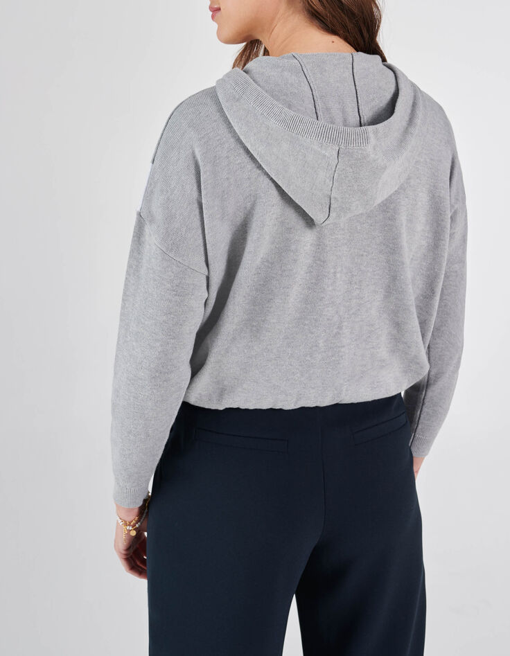 Graue Strickjacke mit Maxi-Fischgräten und Kapuze I.Code-2