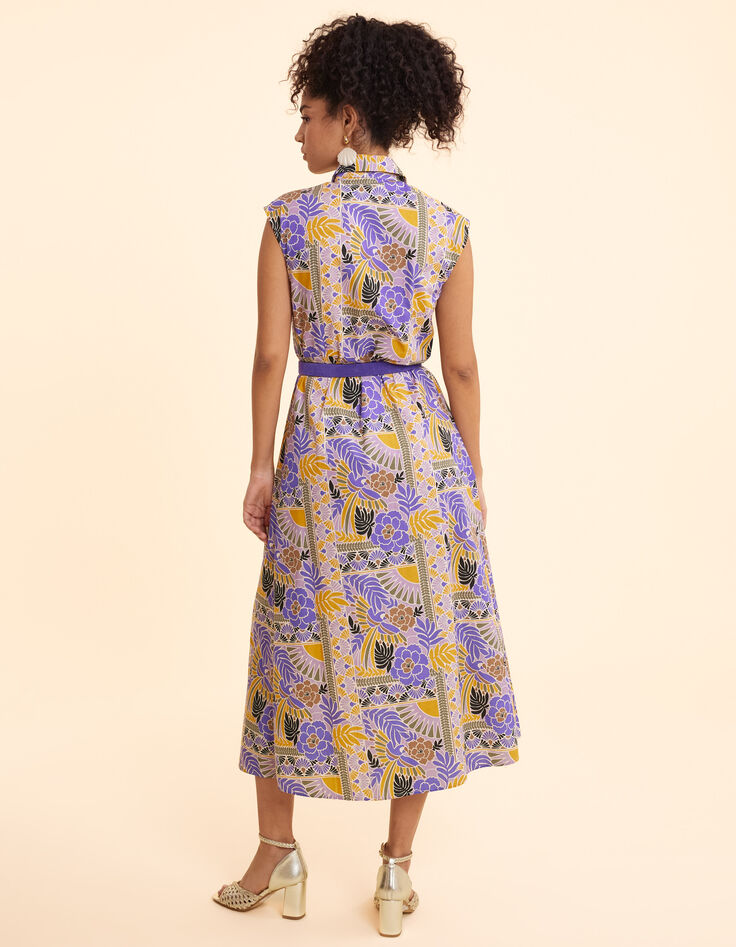 Robe chemise longue parme imprimé perroquets I.Code-5