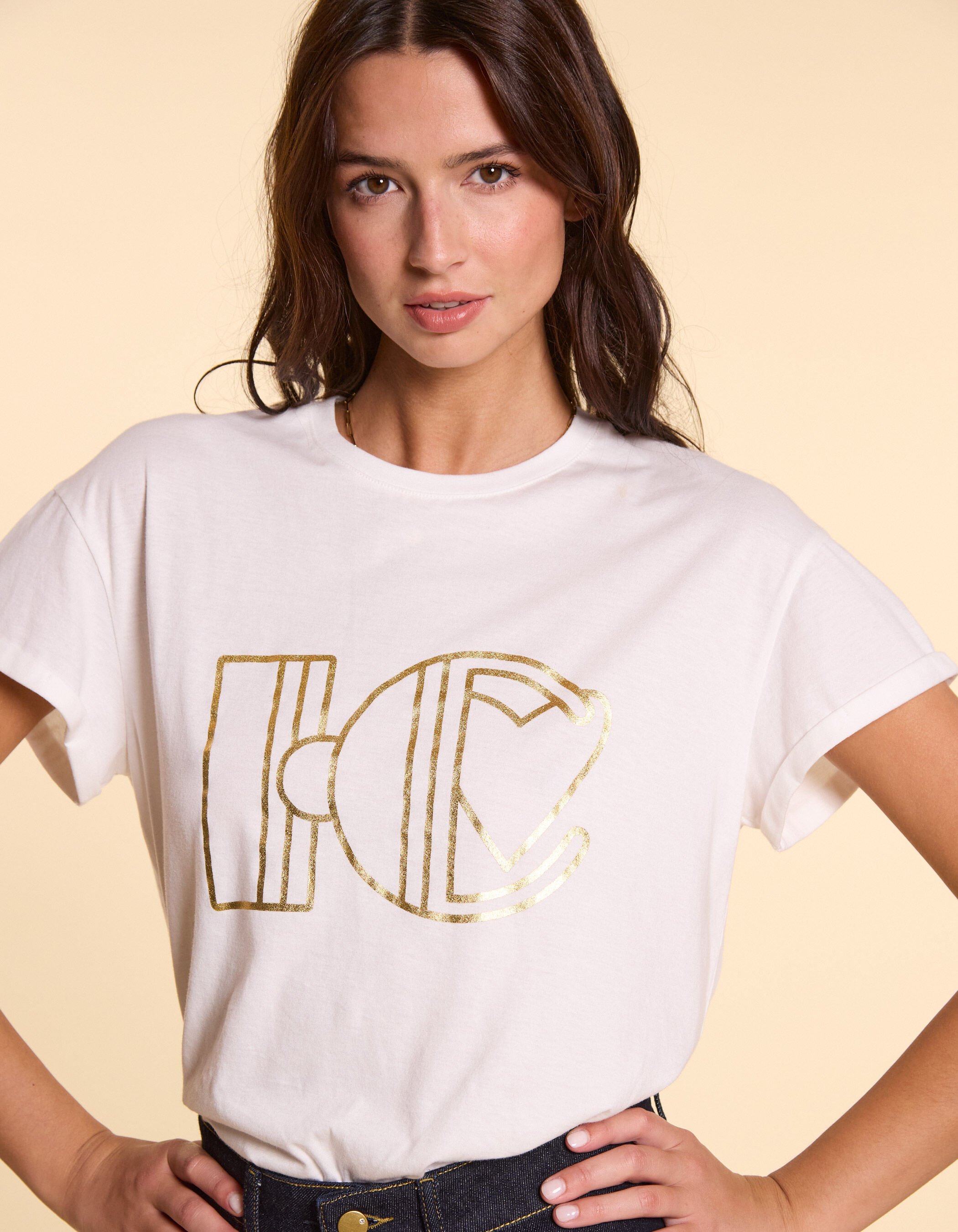 Camiseta blanca y dorada mujer cheap