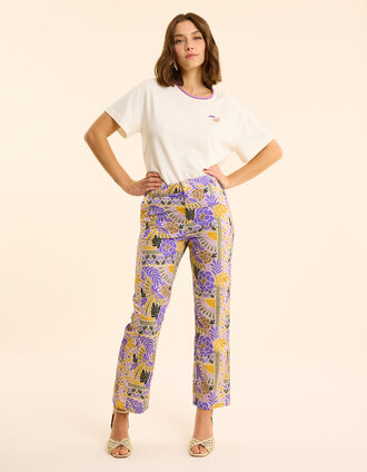 I.Code mauve wide-leg trousers with parrot print