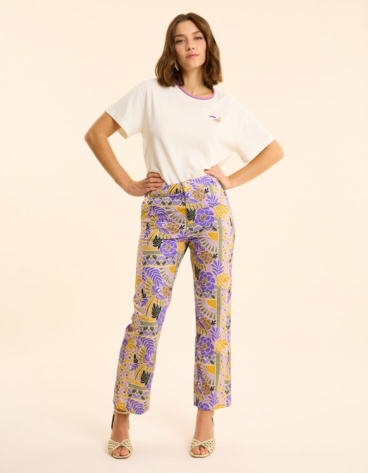 Pantalon large parme imprimé perroquets I.Code-2
