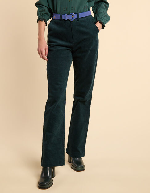 Pantalon de costume vert nuit velours c&ocirc;tel&eacute; I.Code