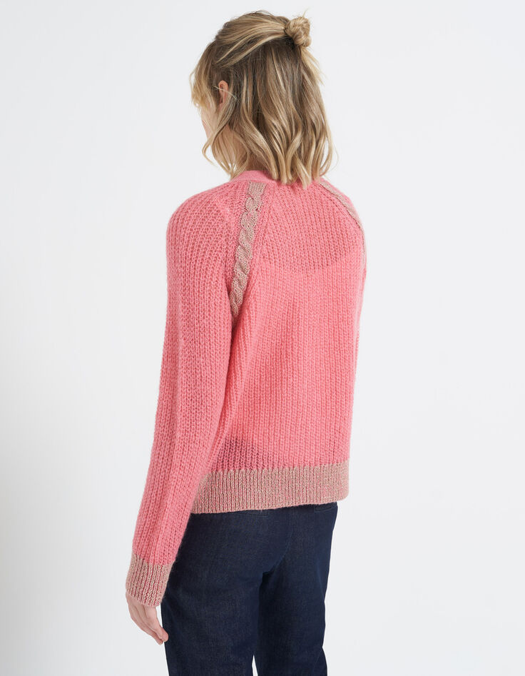I.Code bubble gum pink lurex cable knit cardigan-2