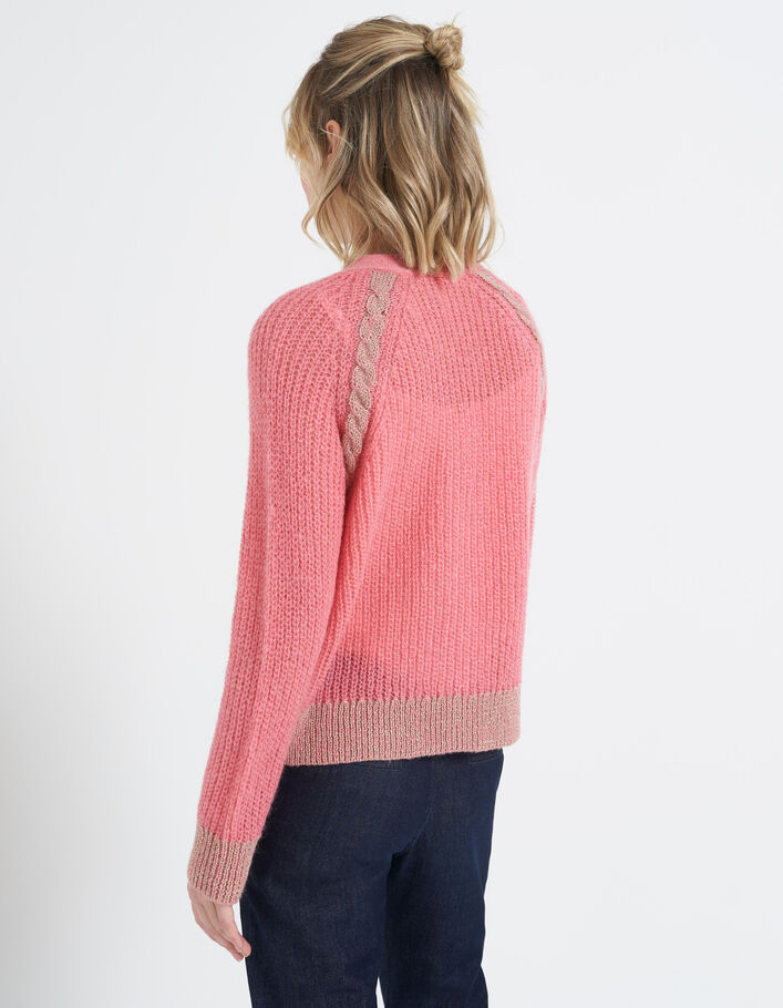 I.Code bubble gum pink lurex cable knit cardigan - I.CODE