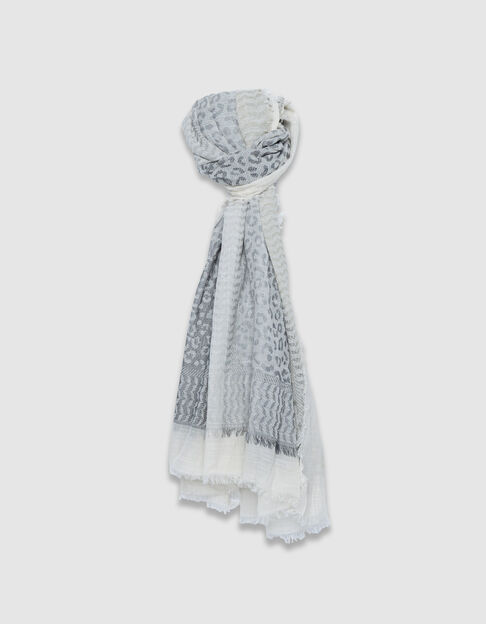 Foulard blanc jacquard motifs l&eacute;opard Femme - IKKS