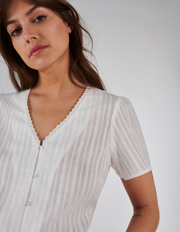 I.Code off-white striped jacquard blouse - I.CODE