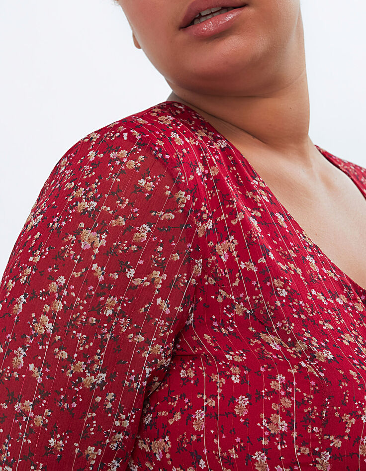 Robe rouge profond imprimé mix fleurs et rayures I.Code-4