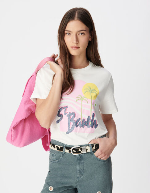 Wei&szlig;es T-Shirt Bio-Baumwolle visuelle Palmen und Sonne Damen - IKKS