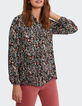 Zwarte hemdblouse plissé met plantenprint I.Code-4