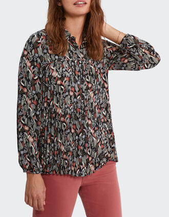 Camisa negra plisada estampado vegetal I.Code