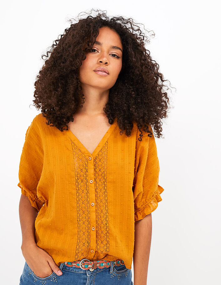 I.Code yellow lace top with batwing sleeves - I.CODE