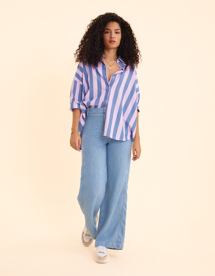Chemise bleue motif rayures parme I.Code-4