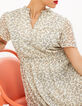 Cremeweißes Kleid mit Blätterprint I.Code-1