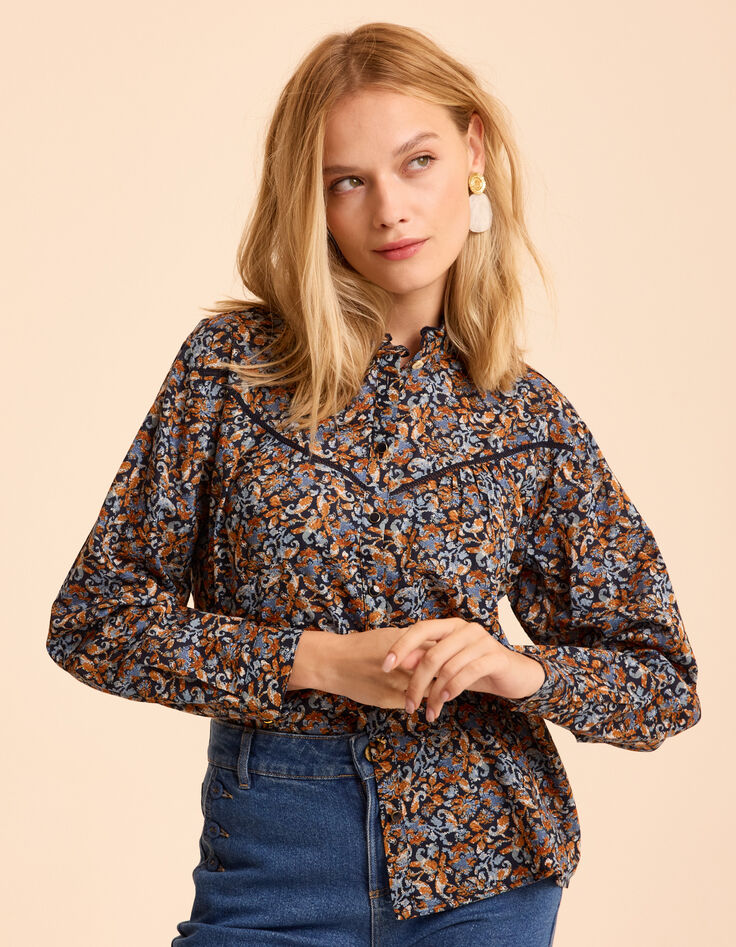 I.Code blue blouse with baroque flower print-8