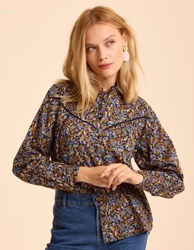 Blouse bleue imprimé fleurs baroques I.Code