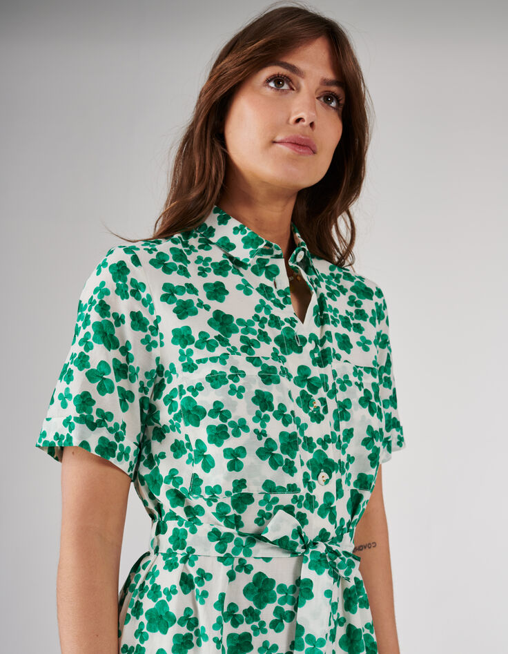 Vestido camisero blanco roto tréboles I.Code -4