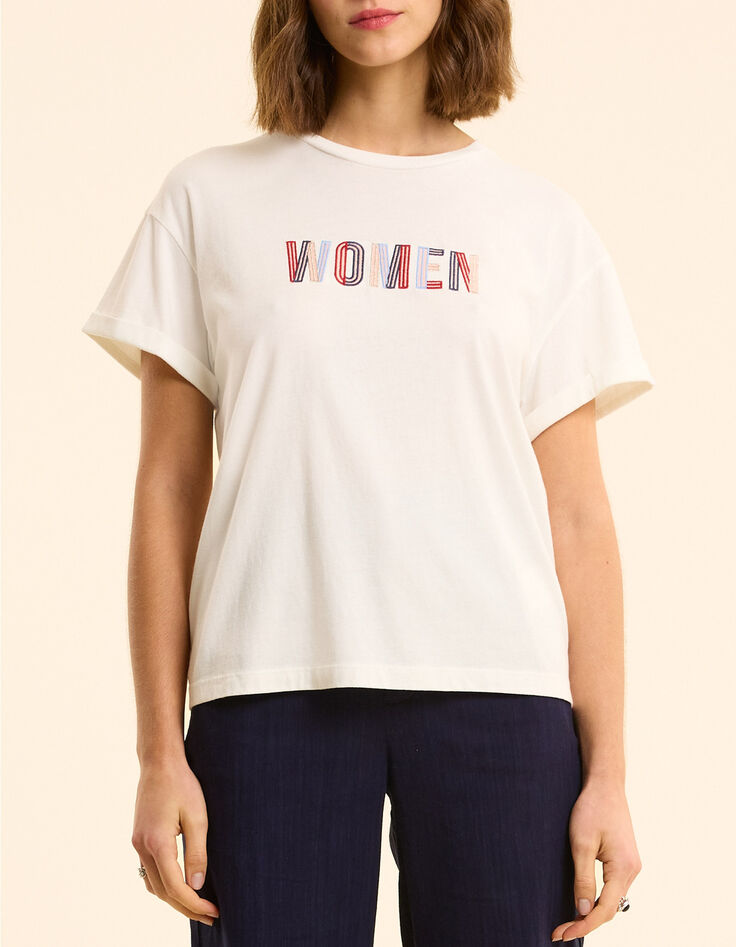 I.Code white short-sleeved T-shirt with embroidered slogan-2
