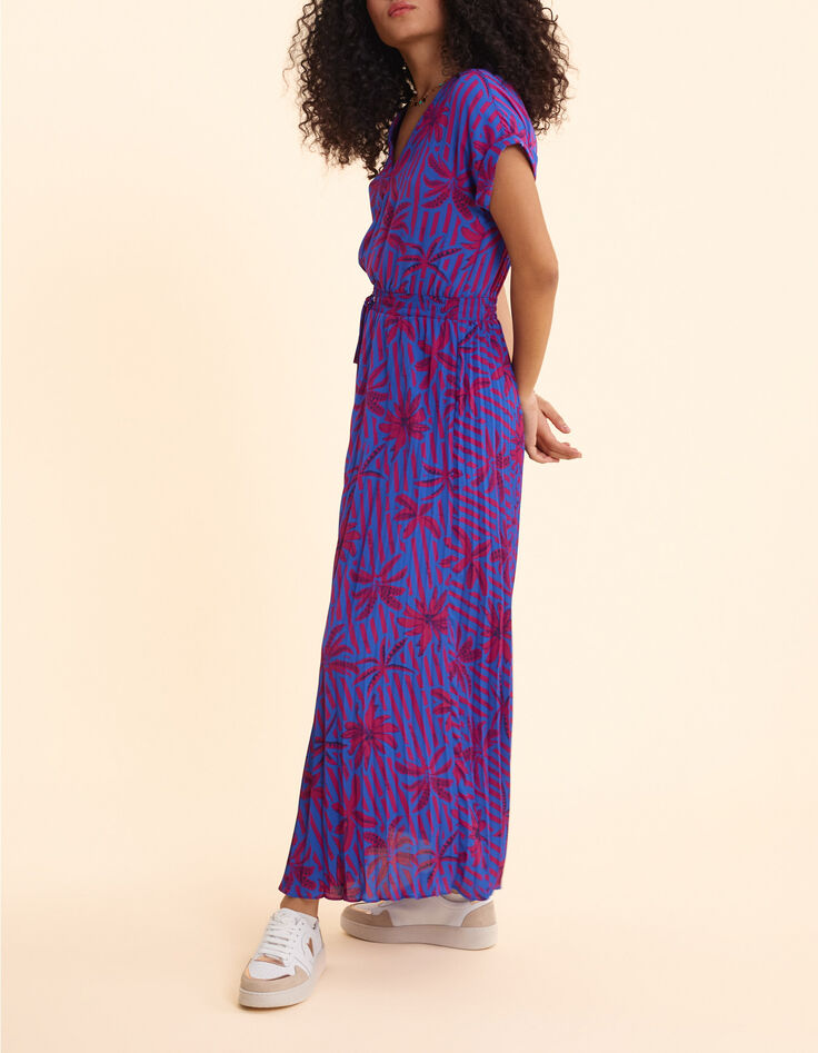 Robe longue indigo imprim&eacute; palmiers I.Code-6