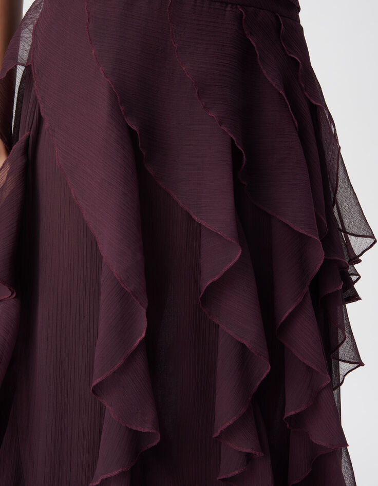 Samtiges burgunderfarbenes langes Kleid mit R&uuml;schen Damen-6