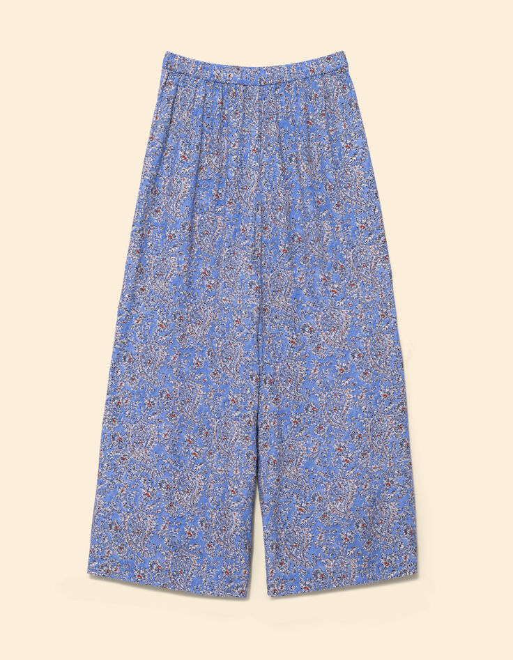 Pantalon large bleu imprimé cachemire floral I.Code-6