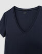 Marine T-Shirt Damen V-Ausschnitt mit Fischgr&auml;ten-Stickerei-5