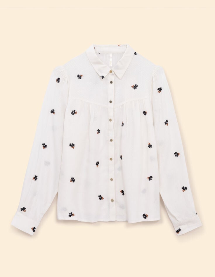 Witte hemdblouse lange mouw geborduurd I.Code-7 Witte hemdblouse lange mouw geborduurd I.Code-7
