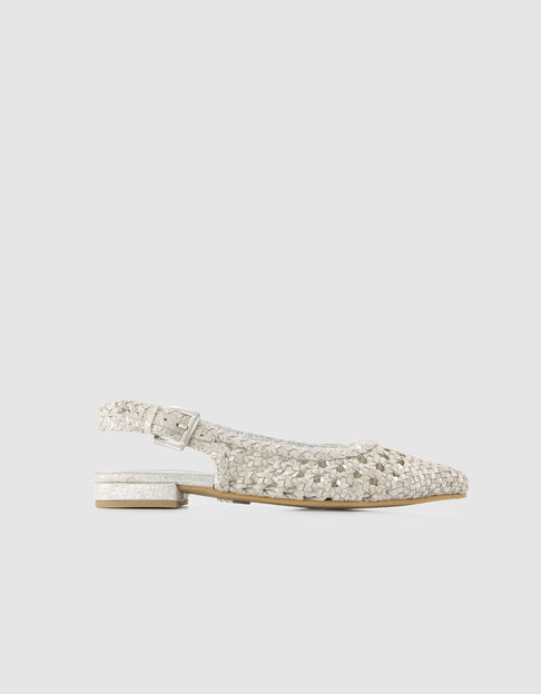 Silberne Slingback Ballerinas Damen aus Leder geflochten - IKKS
