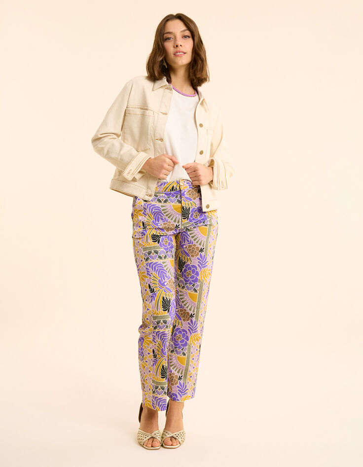 Pantalon large parme imprimé perroquets I.Code-1