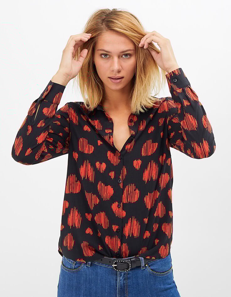 Camisa negra estampado ikat corazones I.Code-3 Camisa negra estampado ikat corazones I.Code-3