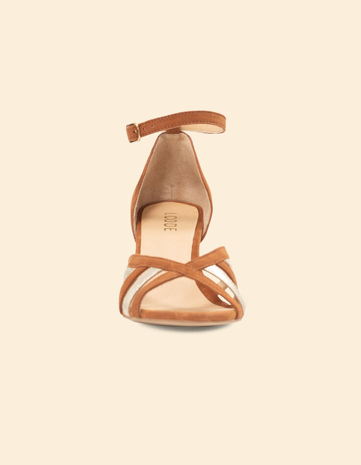Sandales à talon camel et doré cuir velours I.Code-2