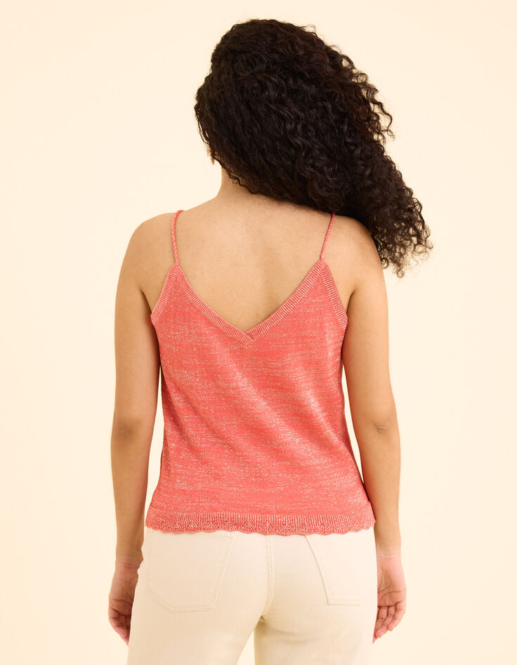 Top fines bretelles rose tricot pailleté I.Code-3