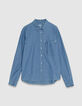 Blaues Chambray-Hemd f&uuml;r Herren mit asymmetrischer Tasche-7