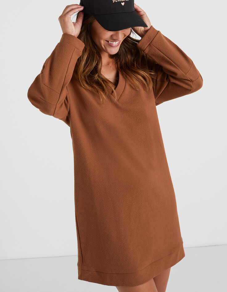 Vestido caramelo con franjas en mangas I.Code-1
