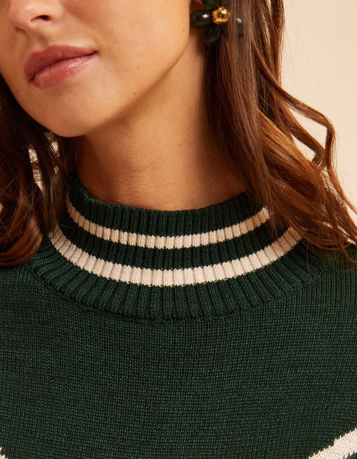Jersey cuello chimenea verde punto rayas blancas I.Code-5 Jersey cuello chimenea verde punto rayas blancas I.Code-5