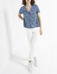 Top bleu imprimé fleurs et pois plissé dos I.Code-4