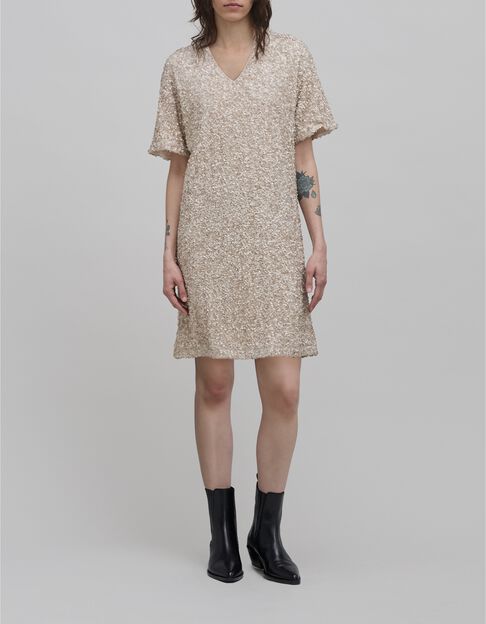 Champagnerfarbenes Kleid mit Paillettenbestickung Damen - IKKS